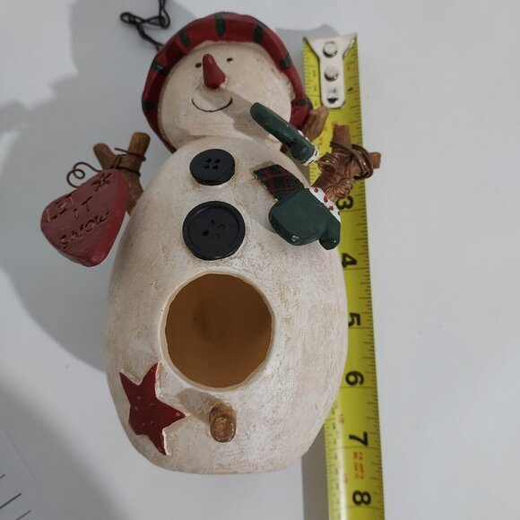 Birdhouse Garden Hummingbird Snowman with Mittens Hearts Red Plaid Hat Resin - Picture 5 of 8